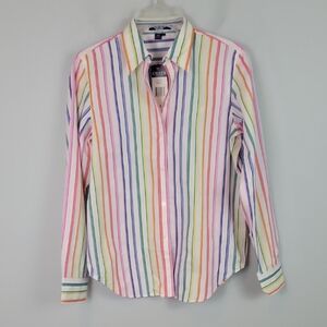 NEW Chaps rainbow colorful striped shirt Small